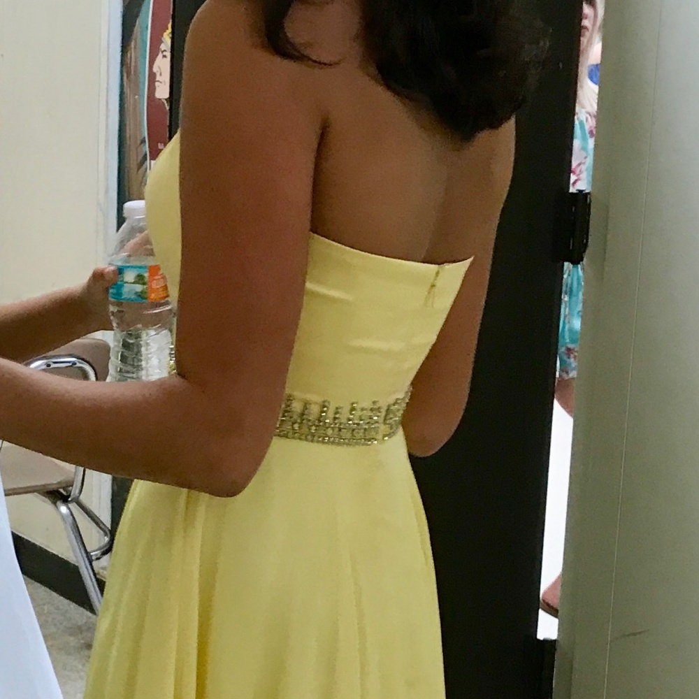 Sherri Hill Yellow Halter Chiffon Dress - Picture 2 of 5